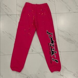 Spider P*NK! Sp5der Pink/Black Sweatpants Cuffed Joggers for Men Size Large